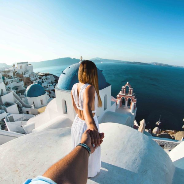 Looking at the endless blue sea in Santorini, Greece
